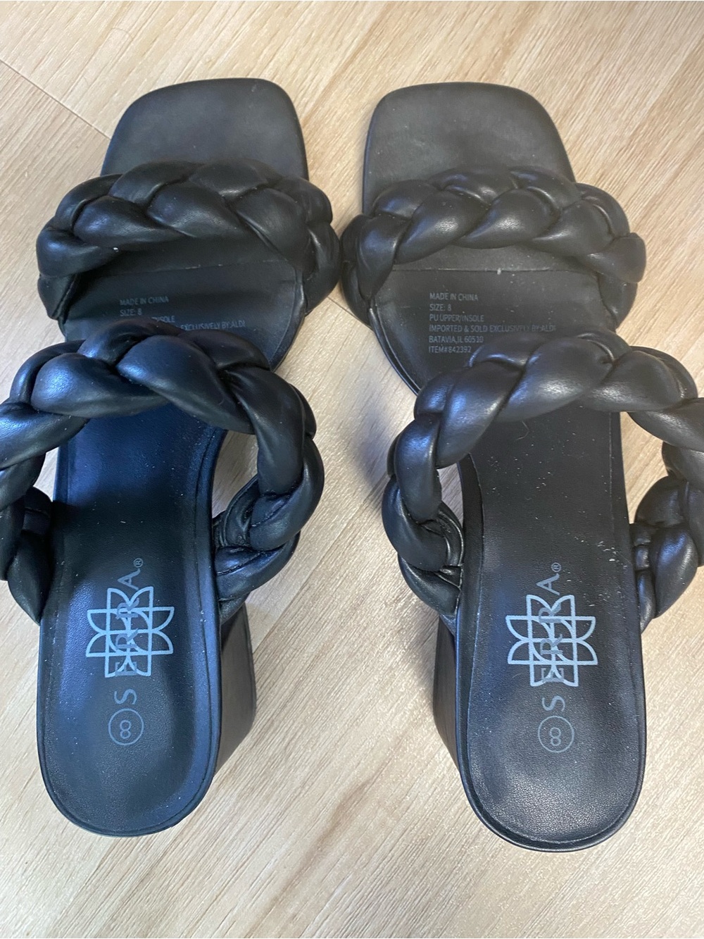 Soda Black Braided Double-Strap Slide Mules